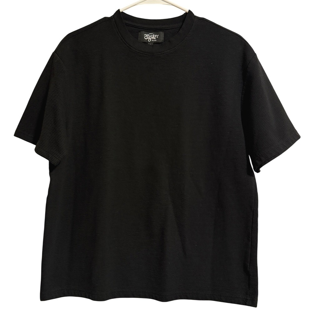 Eighty Brand Mens Black Ribbed Short Sleeve Crewneck T-Shirt Large